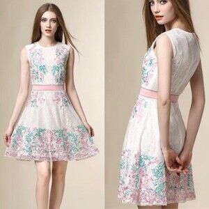 Embroidered Floral Cottagecore Silk Mini Dress, Size S